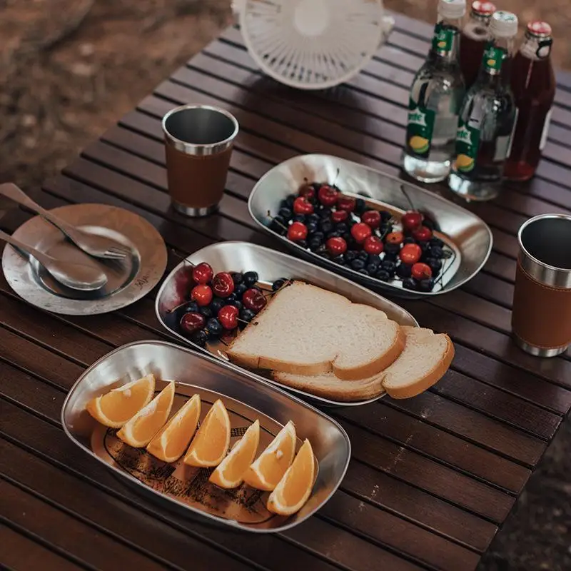 Stainless Steel Camping Food Trays Lightweight Durable Rust Proof Non Toxic for Outdoor Picnic Camp Cooking