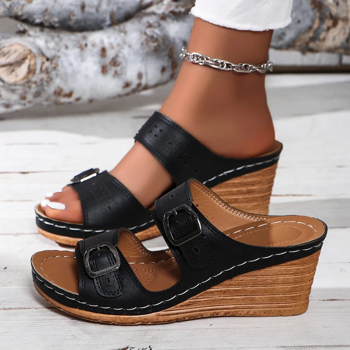 Sommer Damen Plattform Keile Hausschuhe neue Plus Size Damen Open Toe Plattform High Heel Sandalen Outdoor Casual Slides Schuhe