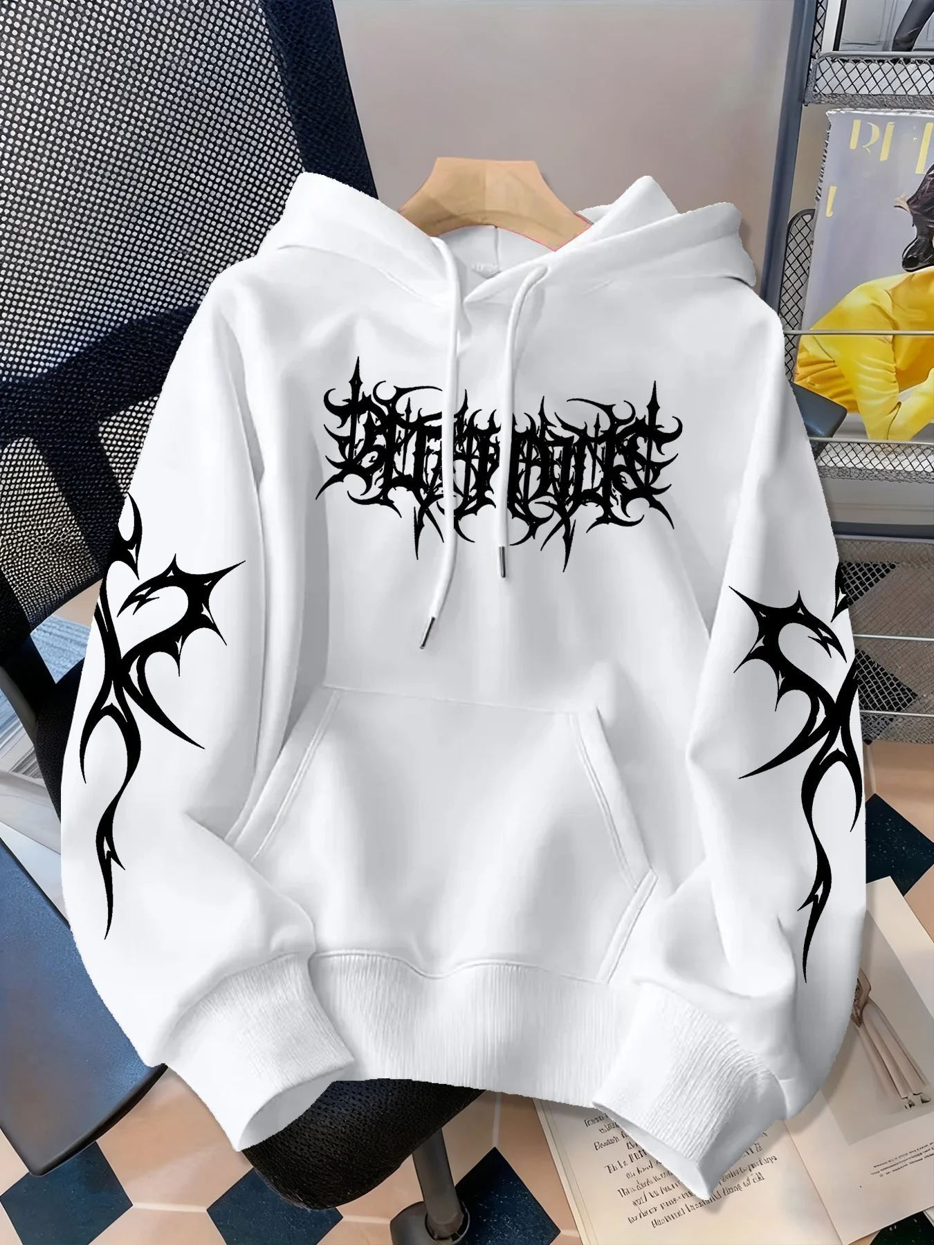 New Autumn and Winter Personalized Trendy Hoodie, with Extended Sleeves and Arms Printed with Dark Gothic Y2 Punk Style Hoodie