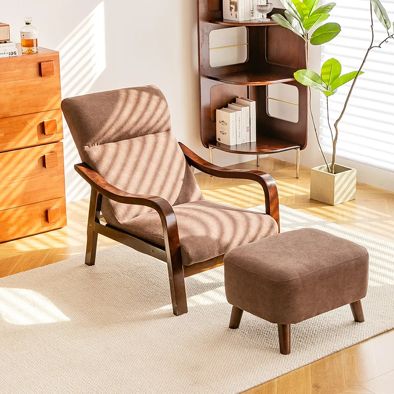 أريكة كسولة مفردة حديثة للترفيه المنزلي كرسي من الخشب الصلب لكبار السن مع مسند ظهر لغرفة المعيشة وغرفة النوم وشرفة القيلولة #2