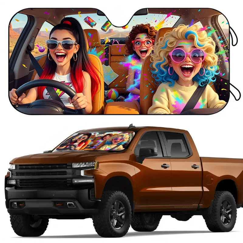 1Pcs Playful And Vibrant Design Car Windshield Sun Shade, Easy Installation, Interior Sunshade, Vehicle Heat Shield