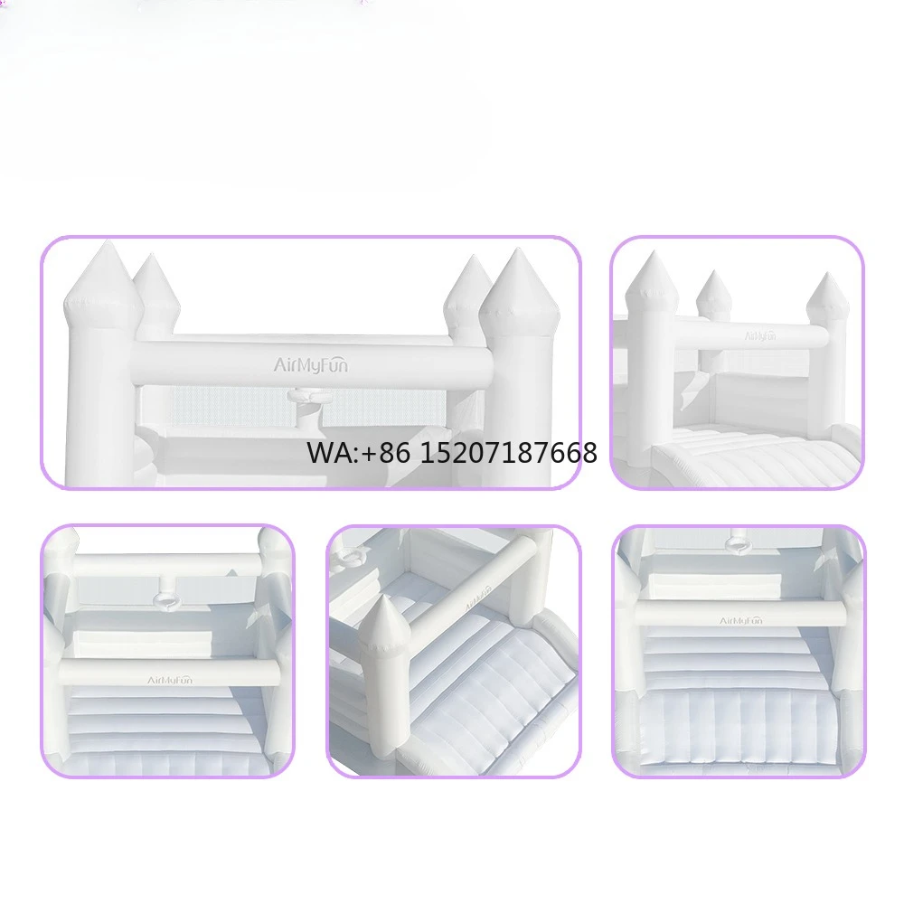 야외 결혼식 및 파티용 대형 에어바운스, 슬라이드 포함 화이트 풍선 놀이터 (290x270x225cm, 3인용)