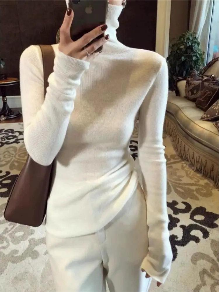

Ele High Ne Knitwear Women's Slim Fit Top Swan Ne Sle Warmth White Sweater Commute Faion Soft Material Long Sve