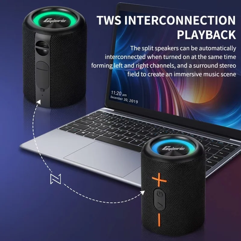 Cyboris 2-in-1 Separable Wireless Bluetooth Speaker Portable Outdoor subwoofer IPX6 Waterproof TWS Interconnected HIFI Stereosco