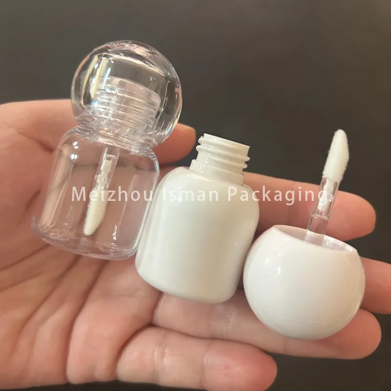 50pcs Empty Cute Short White All Clear Ball Top Lip Oil Packaging Chubby Transparent Baby Bottle Lip Gloss Ball Tubes 5ml