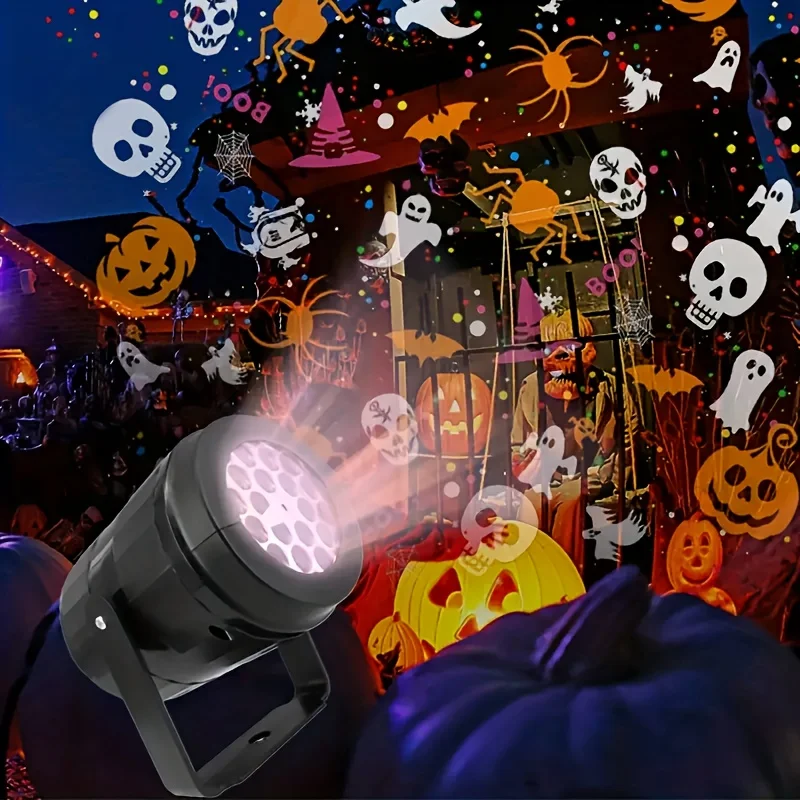 USB Power LED Spotlight Halloween Pumpkin/Witch Hat/Ghost Dynamic Pattens Projection Night Light for Bedroom Party Indoor Decor