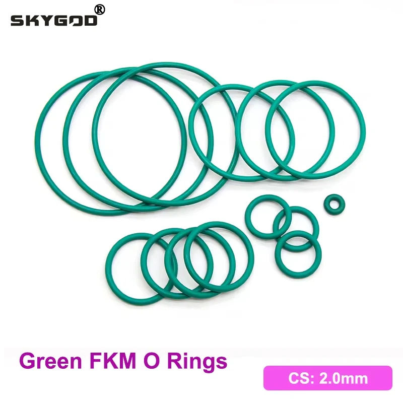 10/50pcs CS 2mm Green FKM O Ring Sealing Gasket OD 5~100mm Oil Resistant High Temperature Resistance Fluorine Rubber O-Ring