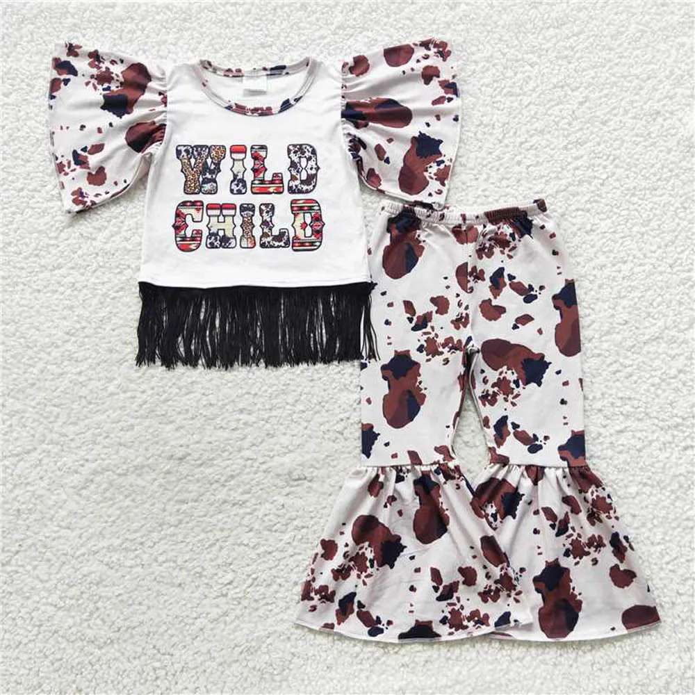

z922-01 GSPO0773 Wholesale kids clothes girls sets ink pattern short-sleeved pants suit kids Summer baby girls clothes