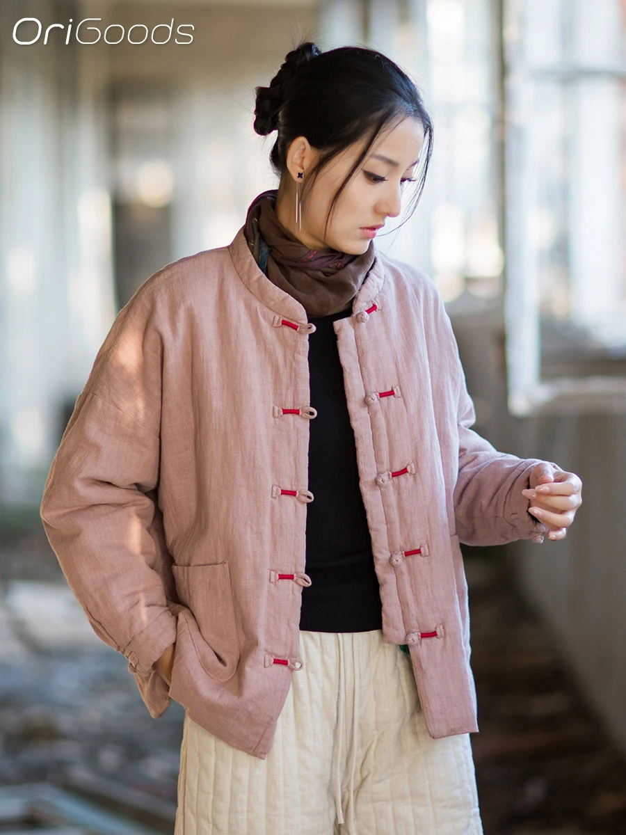 

OriGoods Oversized Cotton Padded Coat Woman Thick Warm Winter Coat Padded Jacket Chinese Style Outerwear Outdoor Clothes B344