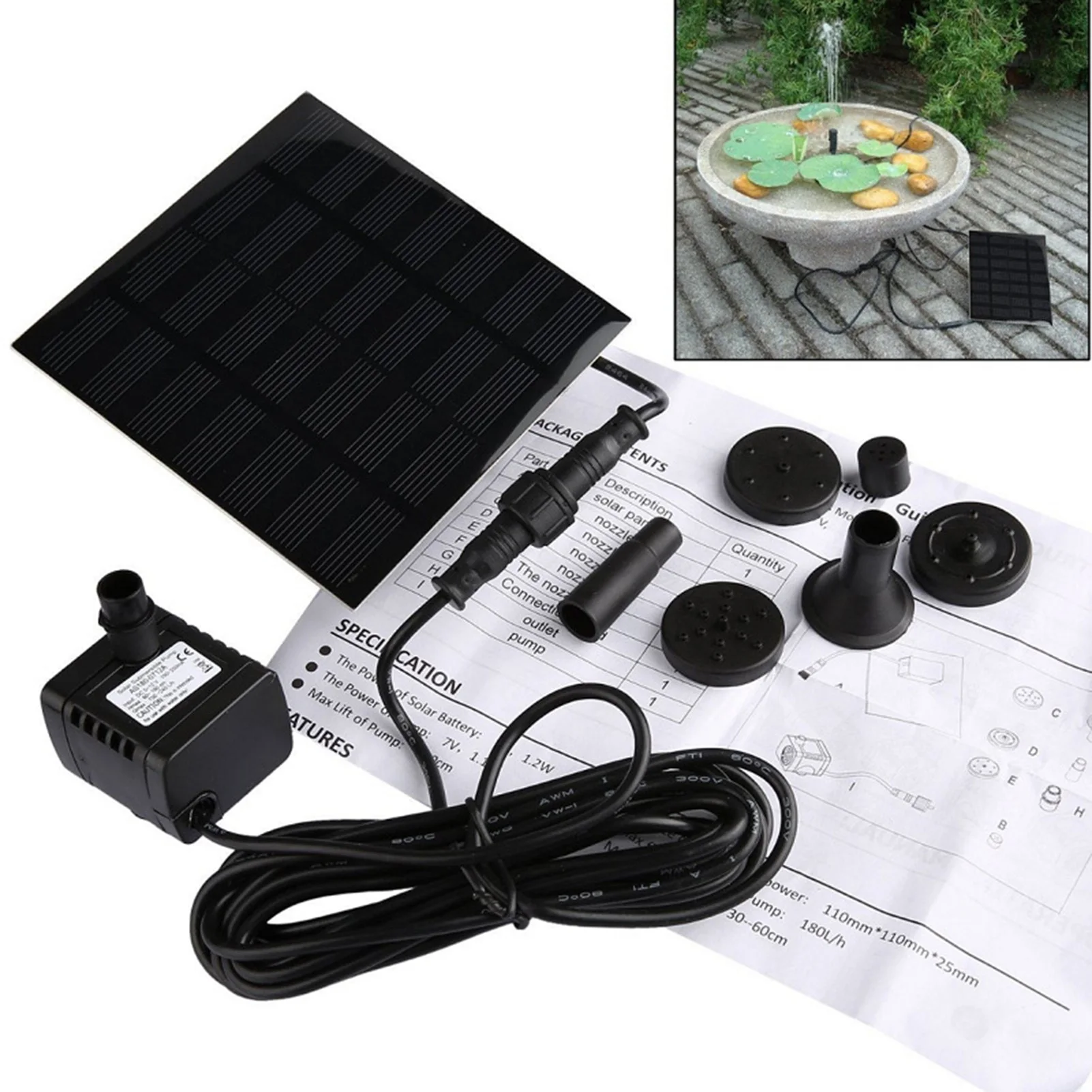 Solar Water Pump For Pond 1W Fountain Pump Floating Fountain With 6 Nozzles For Bird Bath Fish Tank Pond Garden Aerator Pump