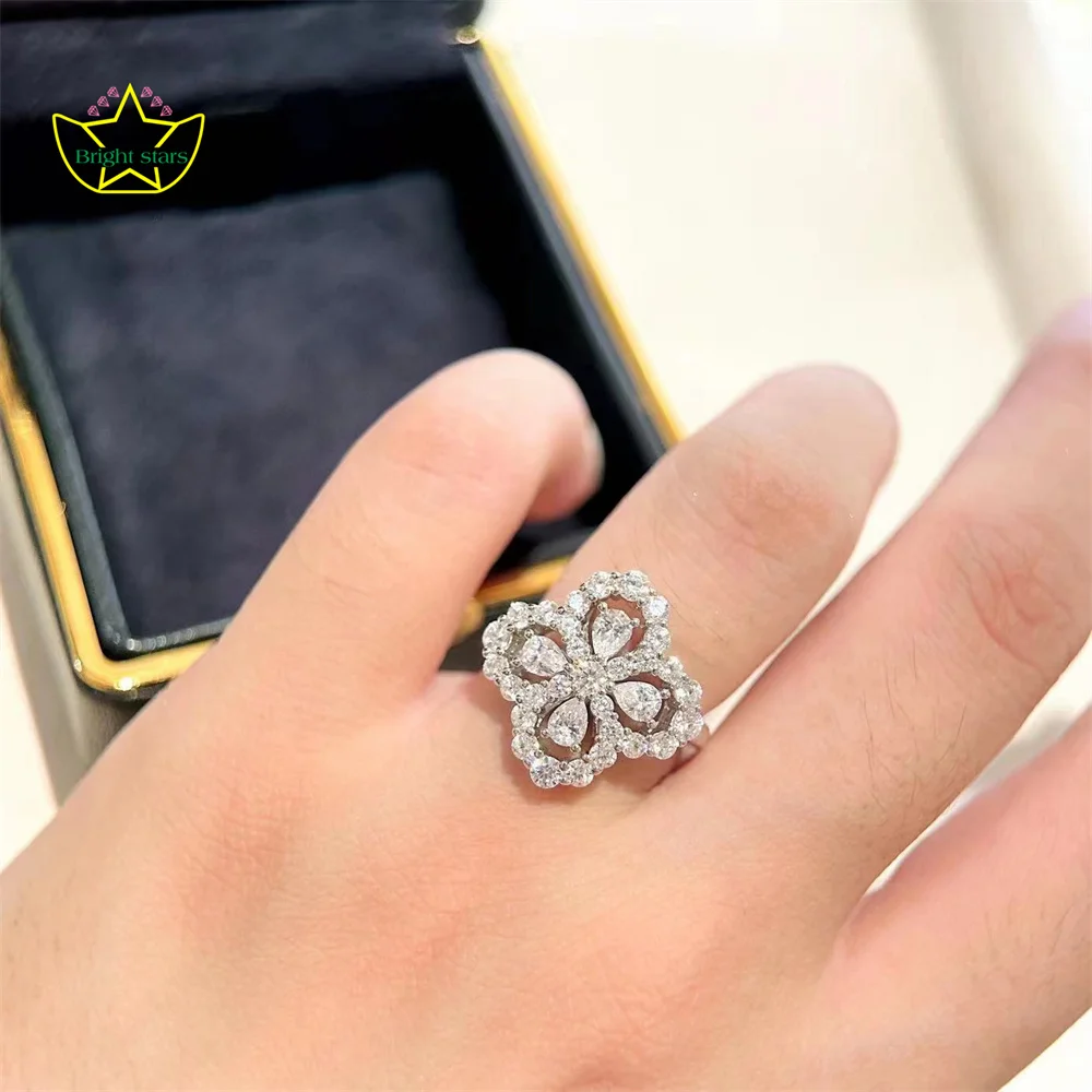 Bright Stars S925 sterling silver four-leaf clover hollow loop flower ring explosive fashion hand jewelry