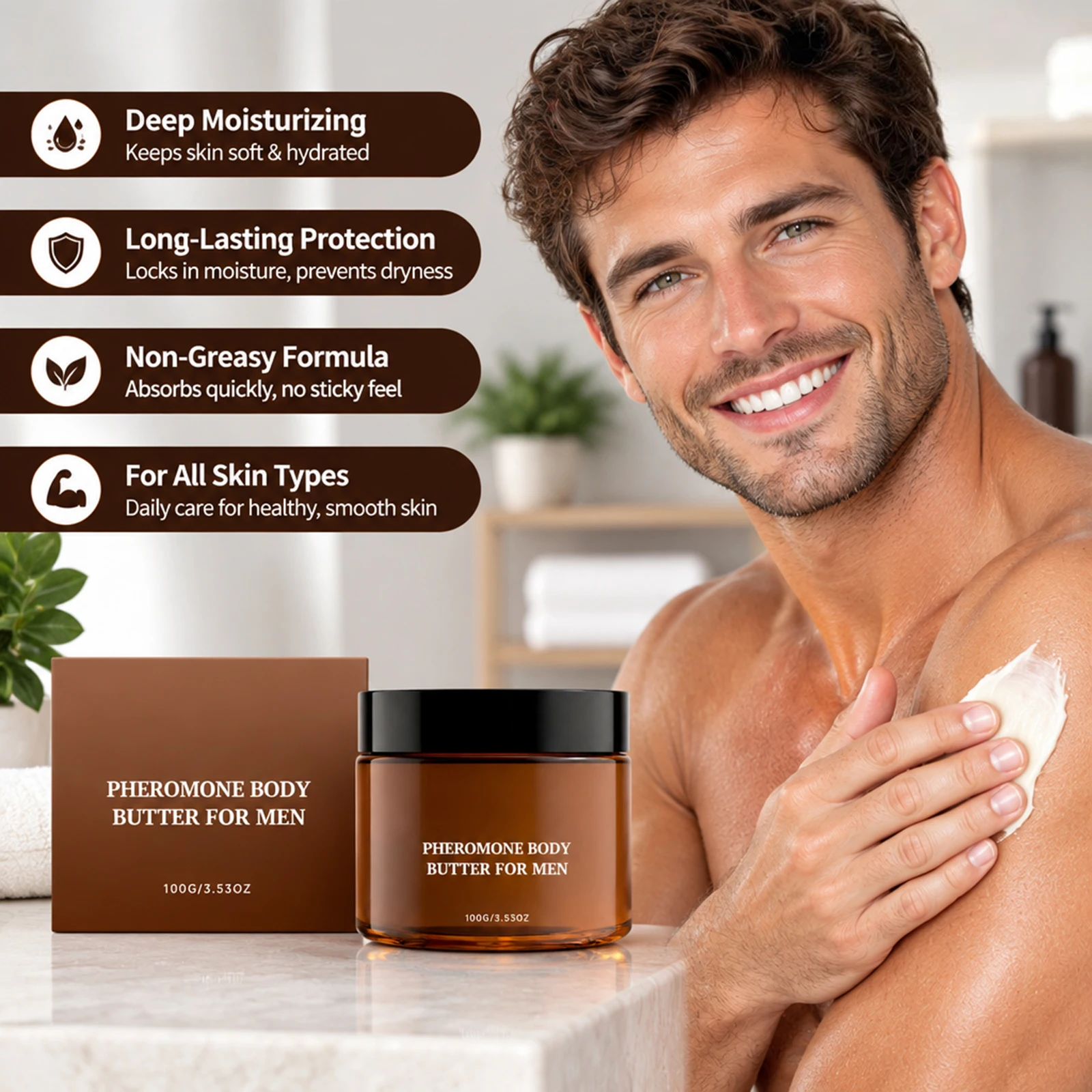 Pheromone Body Butter For Men Moisturizing Cream Gentle Soothe Dryness Enhance Skin Softness Long Lasting Hydrate Fast Absorbing