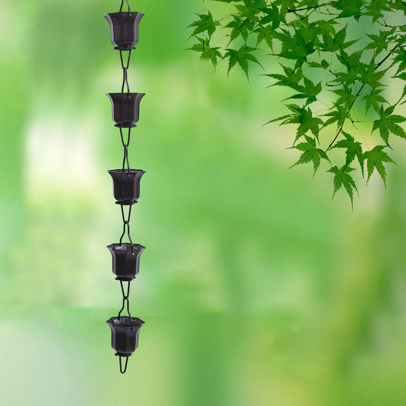1Pcs Lotus Cups Rain Chain 1M Japanese Style Decorative Rain Chain for Gutter Downspout Garden Outdoor Water Feature Soothing
