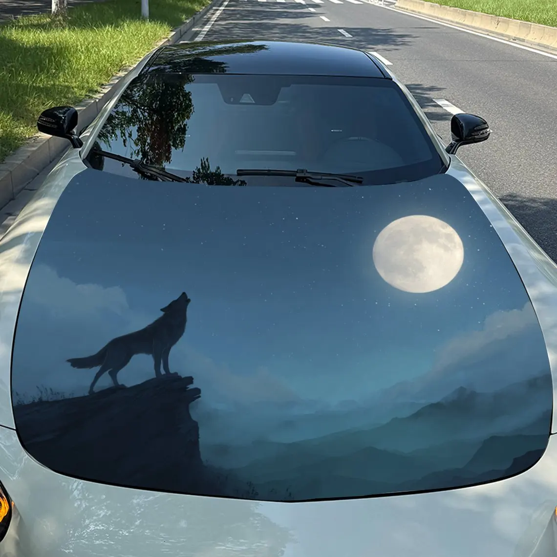 

Car Decals Wolf Howling at Full Moon on Cliff Car Hood Sticker, Waterproof Self - Adhesive Vinyl Graphics Decals, Decorative Pro