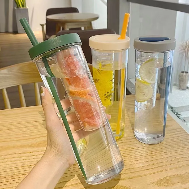 Creative Transparent Juice Drink Cup Large Capacity Plastic Straw Water Cup Portable Shock-Resistant Tea Cup Home Accessories
