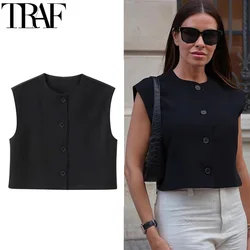 TRAF Women's Vests Cropped Red Black Vest Outerwears Fall Casual Sleeveless Vest Woman Short Coats Waistcoat White Suit Vest