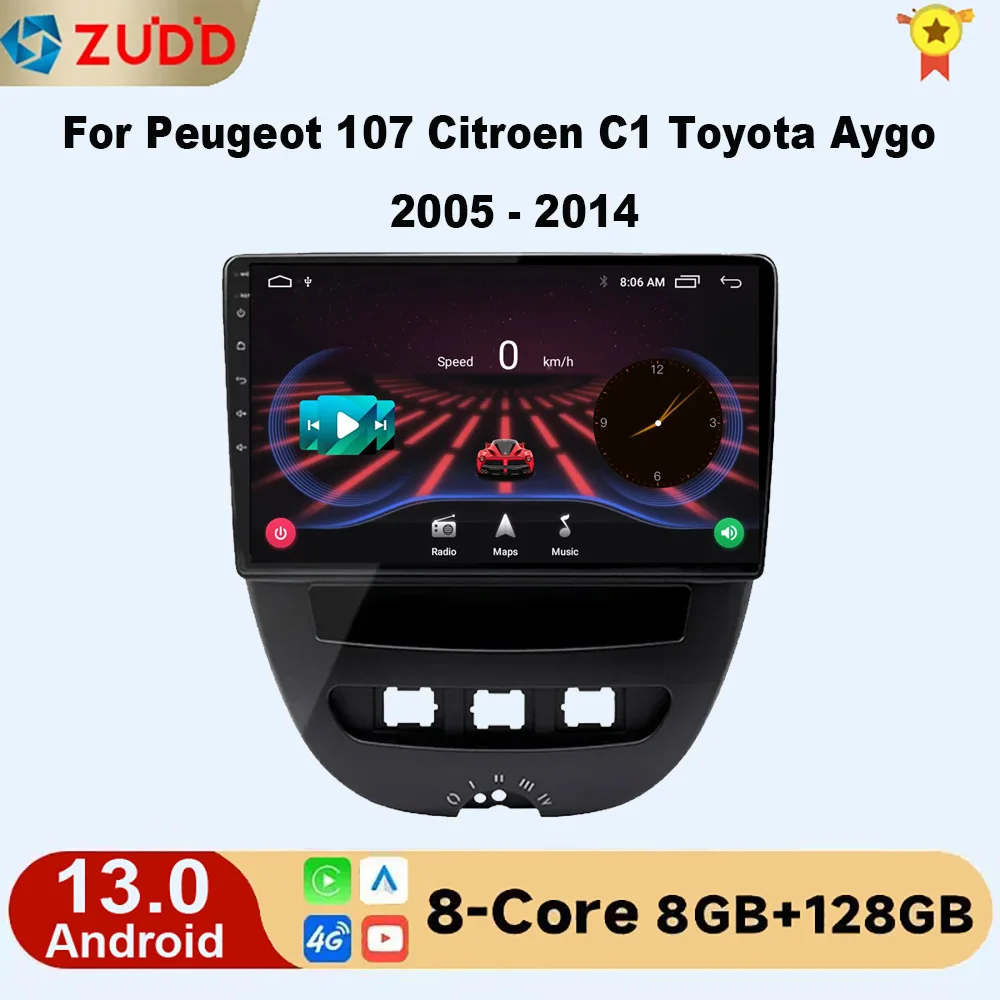 

Android 13 For Peugeot 107 Citroen C1 Toyota Aygo 2005 - 2014 Car Radio Multimedia Video Players CarPlay 2 din no dvd Carplay