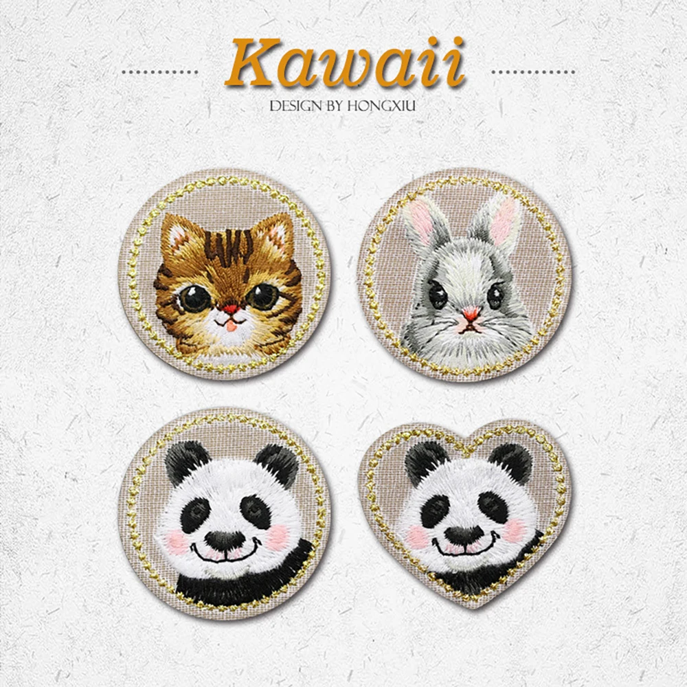 Einteiliger süßer Panda, Kaninchen, Katze, Tier-Stickerei-Patch, DIY-Aufbügel-Applikation für Kleidungsdekoration