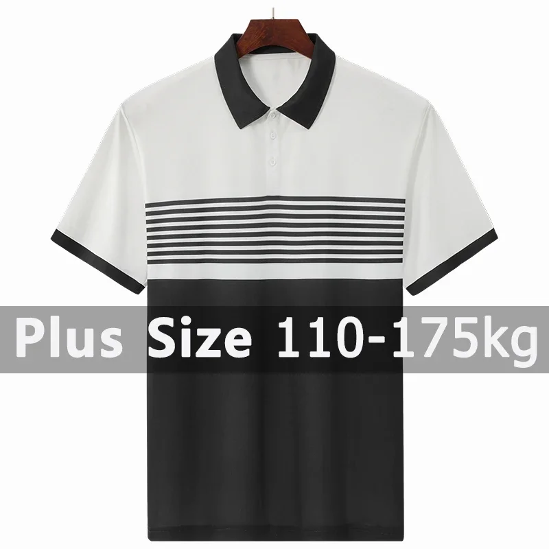 مخطط قميص بولو الرجال حجم كبير 1XL-7XL 110-175 كجم قصيرة الأكمام بولو تي شيرت فضفاض Polos المتضخم بلايز كبيرة الحجم الرجال الملابس