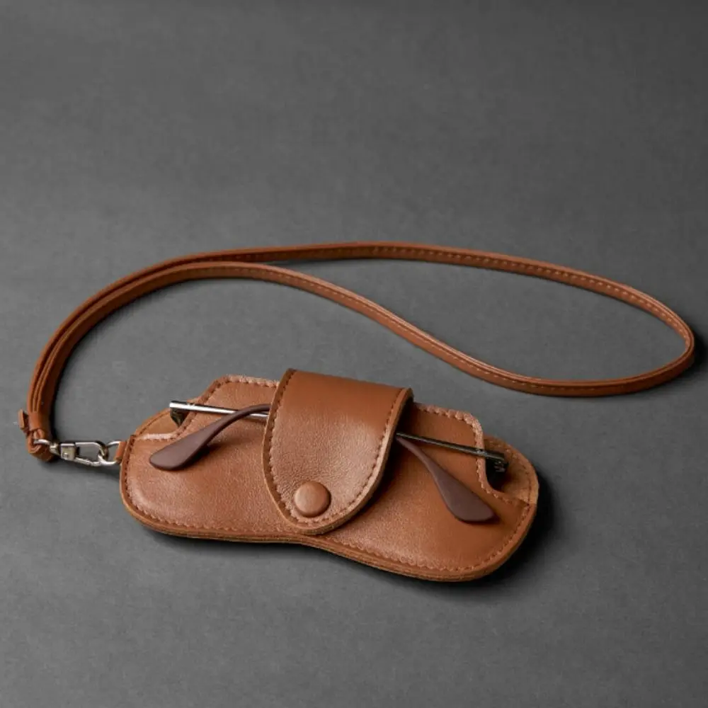 

Hanging Neck PU Leather Glasses Bag Sunglasses Pouch with Hanging Buckle Glasses Storage Bag Pendant Eyewear Protector Case