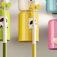 Cartoon Toothbrush Holder Punch-Free Magnetic Upside Down Toothbrush Cup Wall Mounted Bathroom Storage Gargle Cup Storage Rack