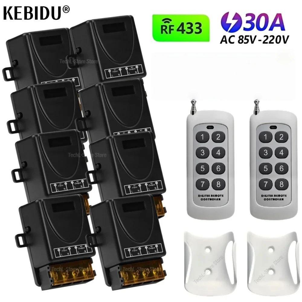 

KEBIDU RF 433MHz 110V 220V 230V Light Remote Control Switch Wireless Transmitter 30A Relay Receiver for Water Pump Fan