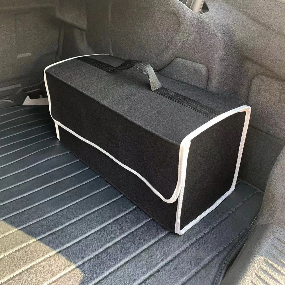 Kkjoy caixa de armazenamento de porta-malas de carro de feltro preto espesso organizador de classificação de detritos dobrável para espaço de inicialização de veículo