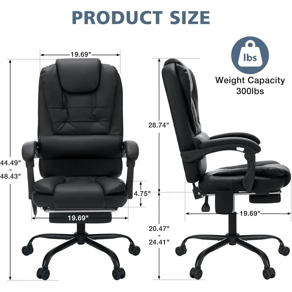 フットレスト付きマッサージオフィスチェア 7点振動人間工学に基づいたエグゼクティブデスクチェア レザーコンピュータオフィスチェア ブラック