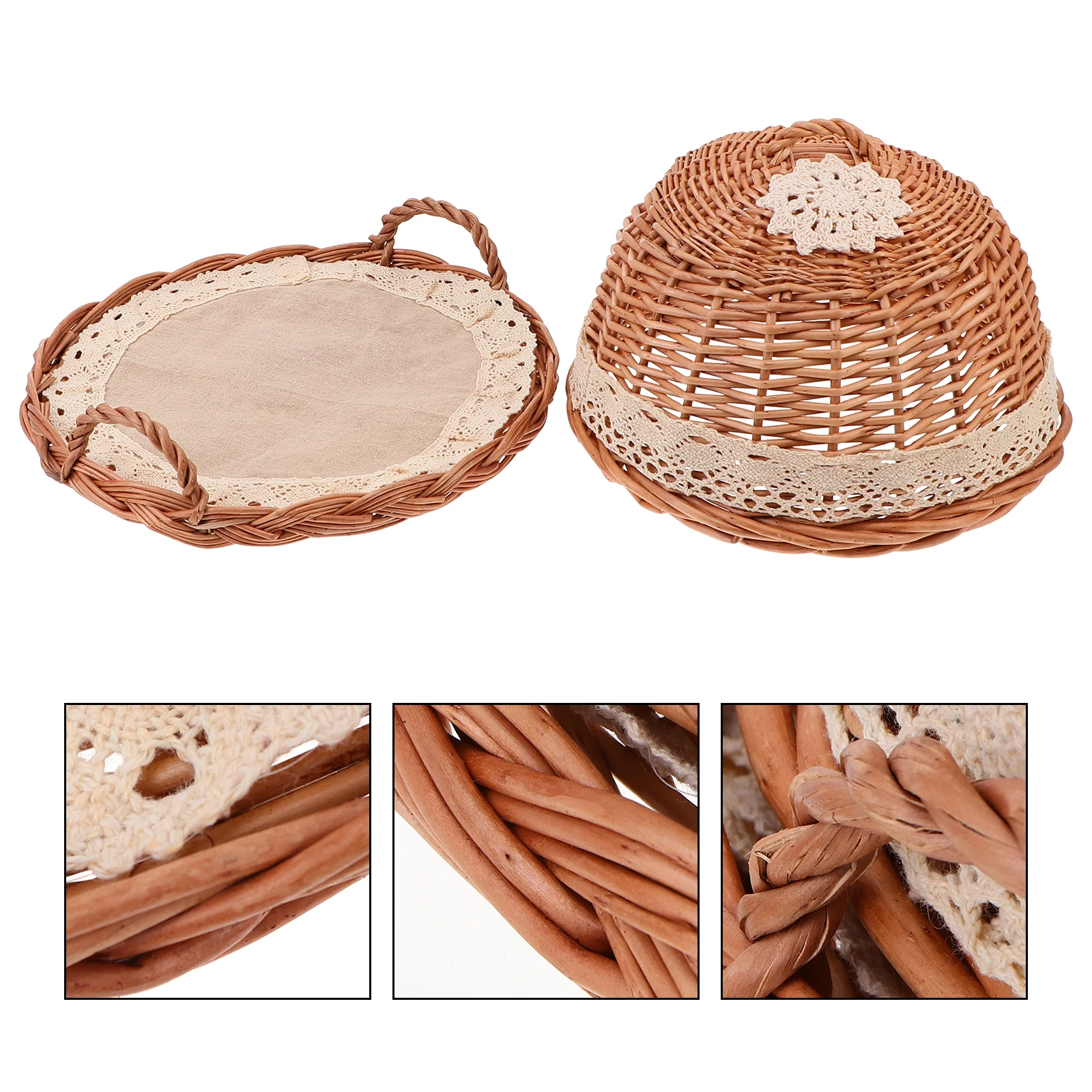 1 conjunto de bandeja redonda para alimentos, elegante, à prova d'água, à prova de poeira, cesta de armazenamento de cozinha para pão, lanches, frutas, cobertura de alimentos