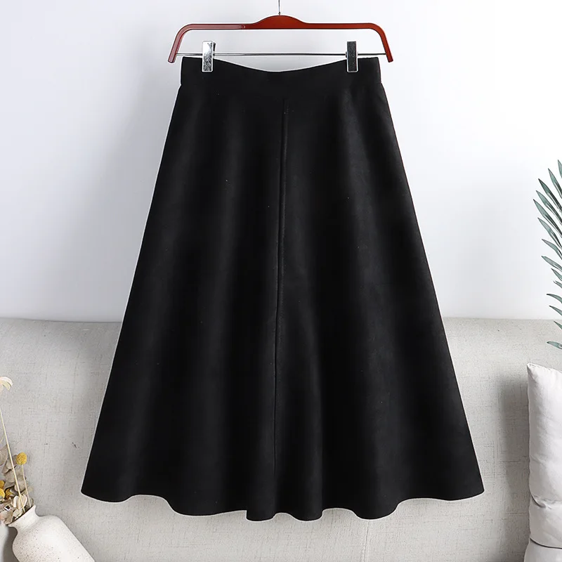 Women's Deer Skin Velvet Half Skirt, Elastic Waist, A-line, Umbrella, Medium Long, New Fashion, Autumn and Winter