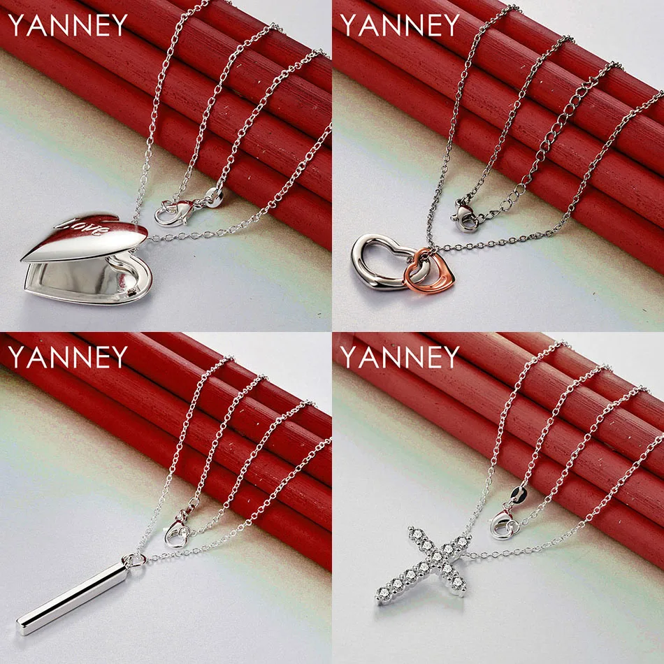 

Elegant 925 Sterling Silver 16-30 Exquisite Heart Shaped Cross Pendant Necklace for Women Wedding Gift Accessories