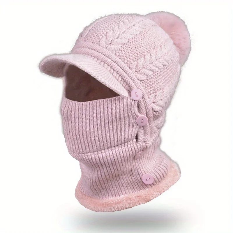 

Integrated Knit Hat Women's Ear Flaps Neck Warmer European Design Winter Warm Cap Outdoor Daily Casual