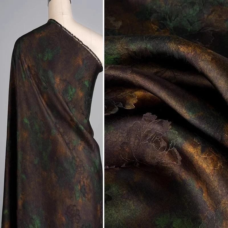 

Peony Xiangyunsha Floral Luo Jacquard Fabric Vintage Qipao Shirt Dress Chinese Print Textile for Hanfu Traditional Clothing