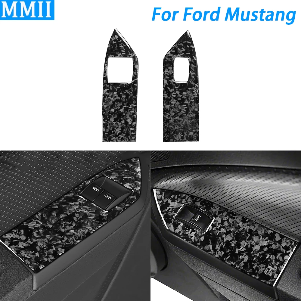 For Ford Mustang 2005-2009 Forged Carbon Fiber Window Lift Switch Panel Trim Cover Car Interior Decoration Accessories Sticker