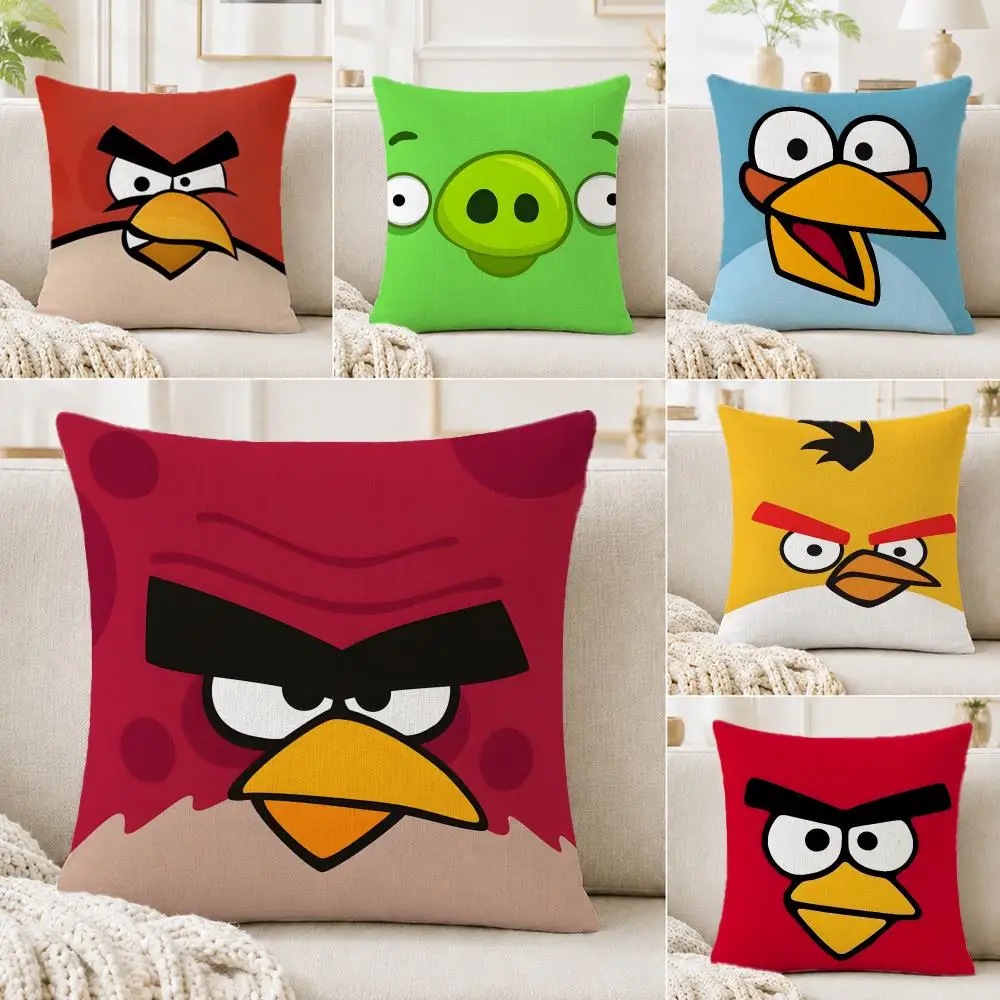 Game Angry Birds Cushion Cover Linen Cushion Cover, Double-Sided Printed Pillow Cover for Sofa Home Decor