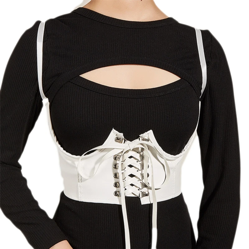 Push Up Underbust Corset Top พร้อมสายรัดเข็มขัดเอว Punk หนังเข็มขัด Clubwear สวมใส่