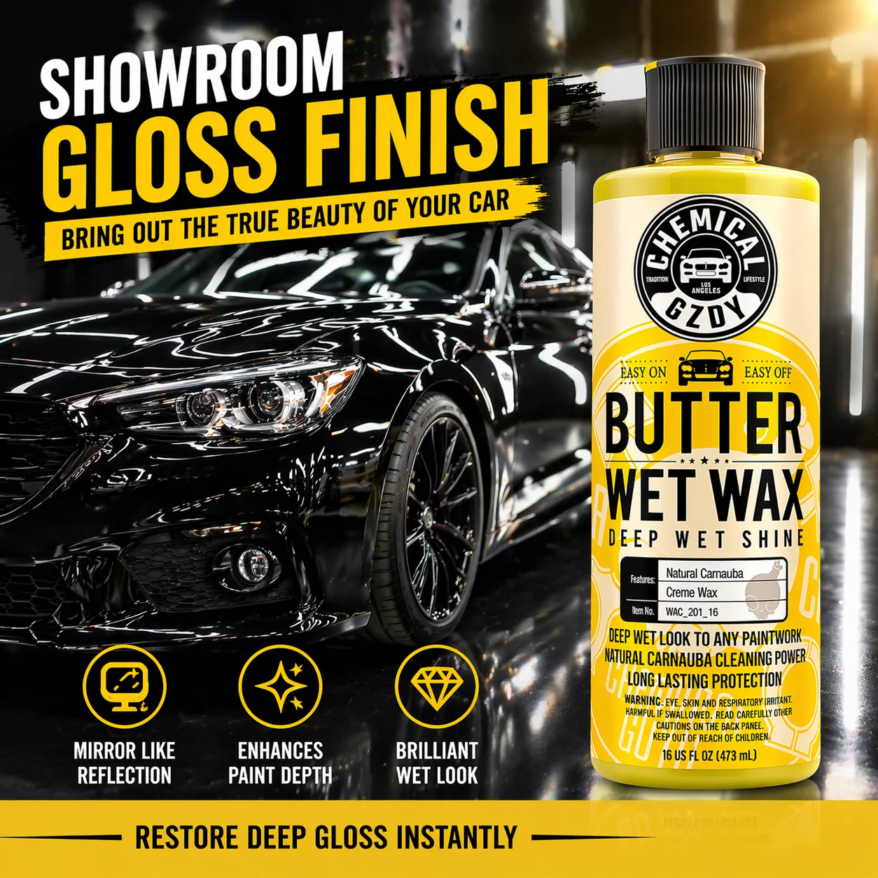 Butter Wet Wax 16oz – Carnauba Cream Wax, Deep Wet Shine, High Gloss, Paint Protection, Easy On & Off for All Vehicle Paint