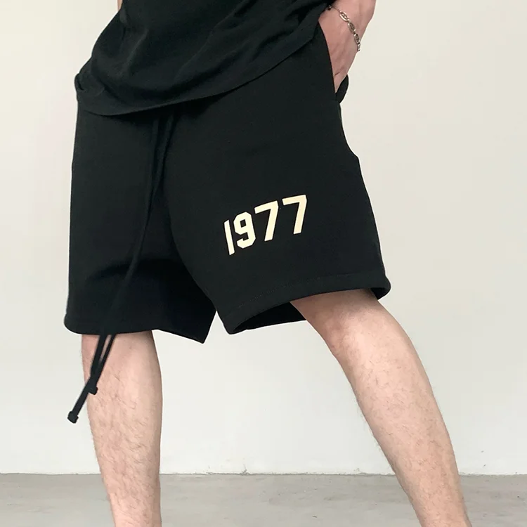 Shorts Men's 1977 Digital Flocking Printing American Shorts Trendy Brand 380g Heavy Five-point Pants Spring and Summer