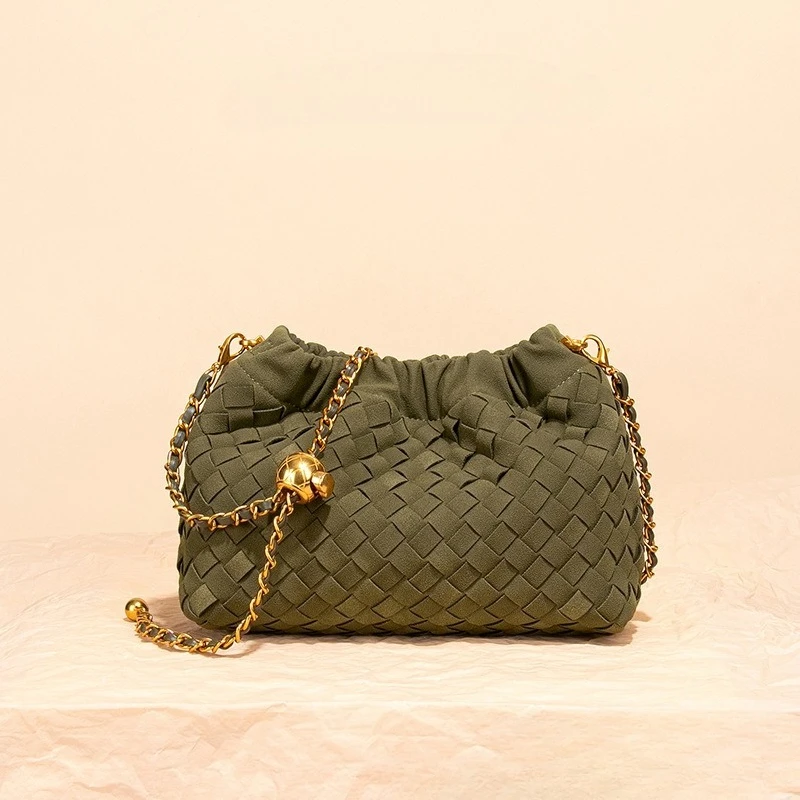 

Fashionable Casual Woven Pleated Drawstring Retro Women's Shoulder Crossbody Bag Exquisite Chain Bag