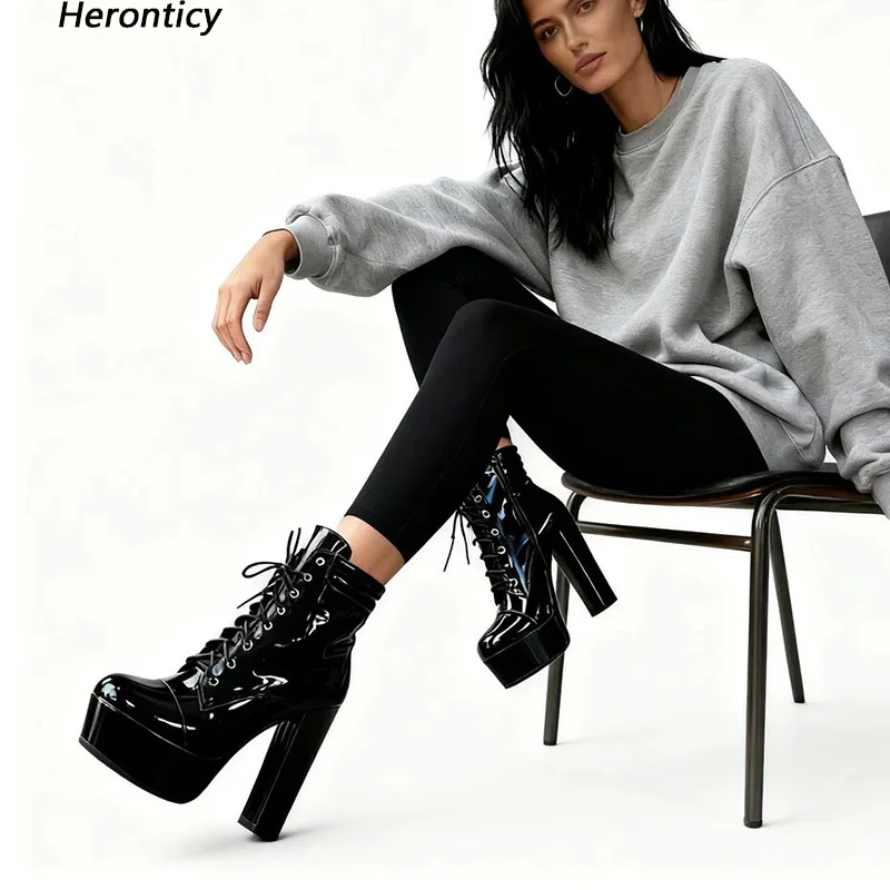 

Heronticy Handmade Women Winter Ankle Boots Chunky Heels Round Toe Gorgeous Red Pink White Casual Shoes Ladies US Plus Size 5-20