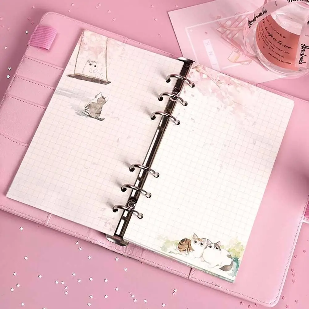 New 80 Sheets Kawaii Sakura And Cat A6 Loose Leaf Notebook Refill Spiral Binder Inner Pages Line Grid Blank Agenda