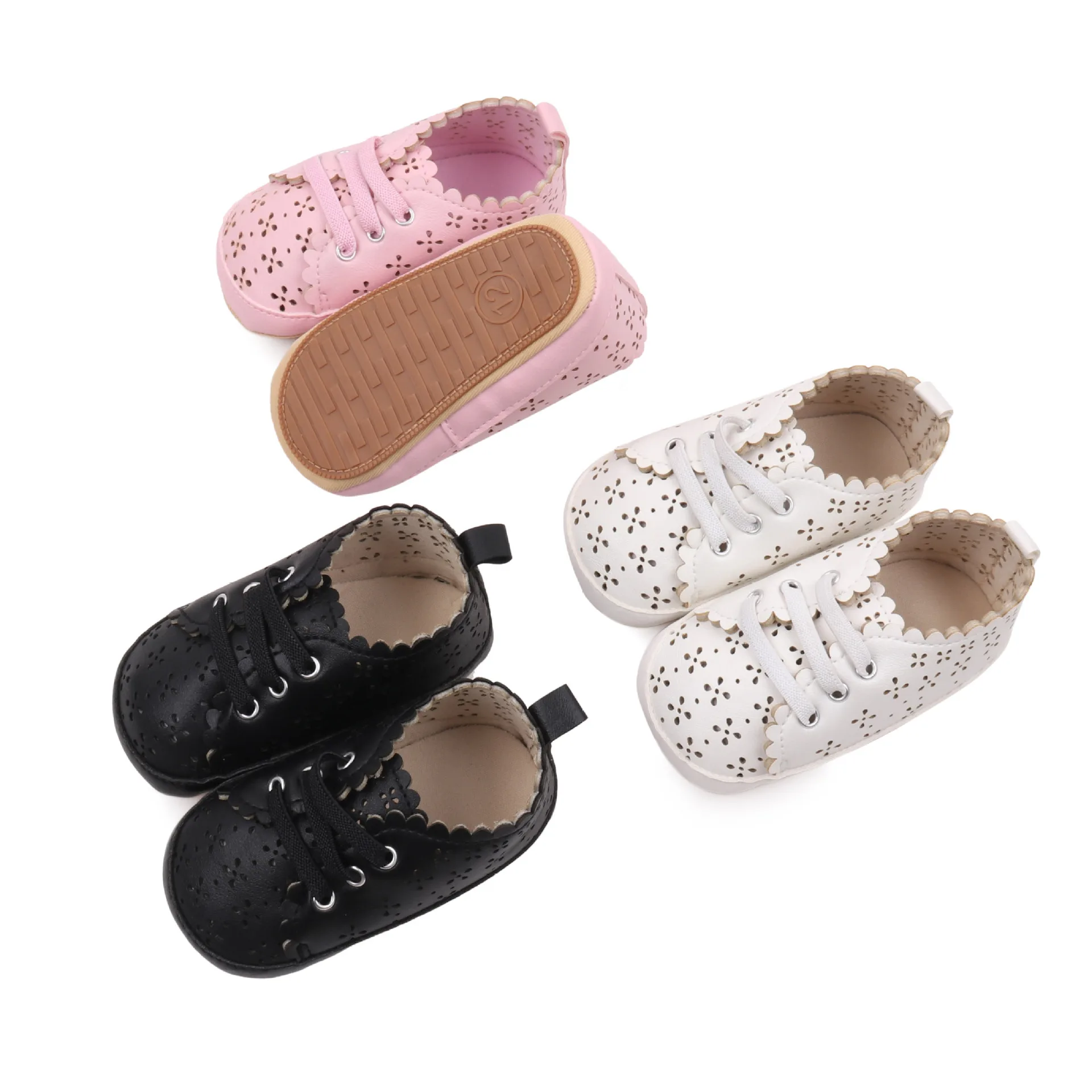 Baby girl princess small leather hollow solid color breathable soft sole non-slip cute toddler shoes BHX3117