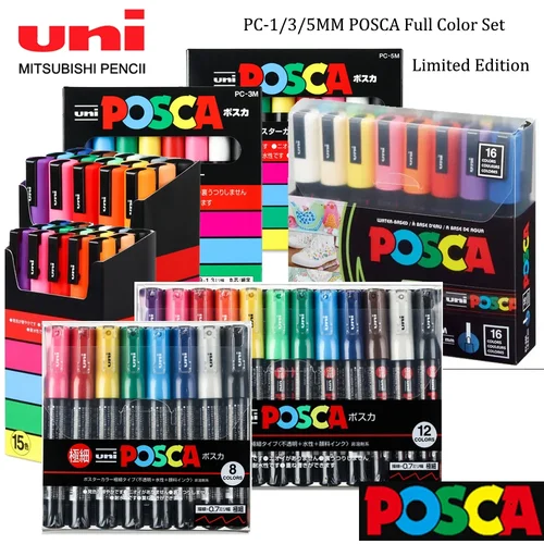 Uni Posca-Juego de marcadores con pintura acrílica, PC-3M de Colores, estuche para lápices con grafiti, estuche para bolígrafo resaltador DIY, suministros de Arte, papelería
