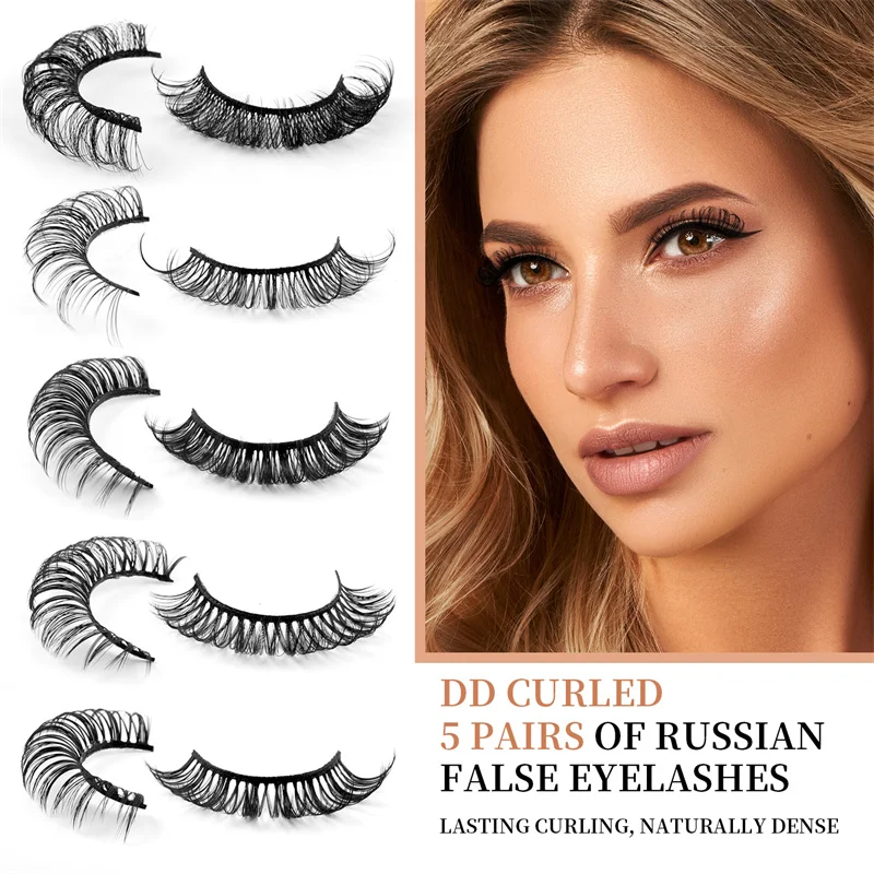 

5 Pairs DD curled soft reusable comfortable Natural density multi-level Russian curl false eyelashes extentions