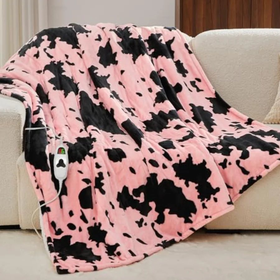 

Электрическое одеяло с подогревом и принтом коровьей шкуры, размер Twin (62x84 дюйма), светло-розовое, с 10 уровнями нагрева и автоматическим отключением через 8 часов, Highland