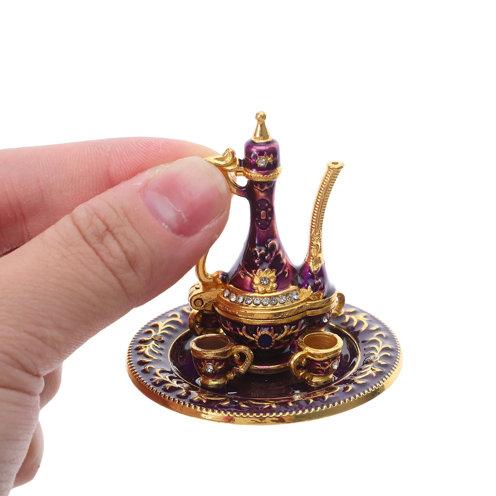 

Mini Coffee Set Vintage Turkish Tea Pot Kitchen Decor Retro Metal Teapot Cup Tray Home Ornament Accessory