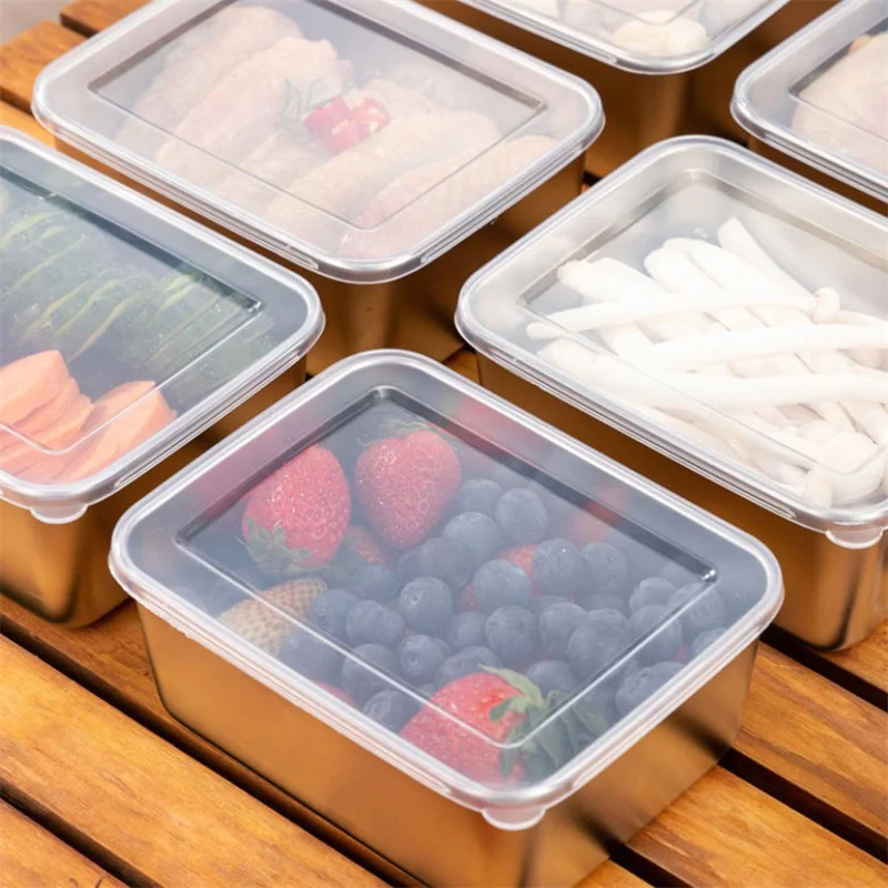 1 pz 600ml frigorifero in acciaio inox scatola di conservazione degli alimenti con coperchio in plastica preparare scatola di conservazione della freschezza degli alimenti scatola da Picnic