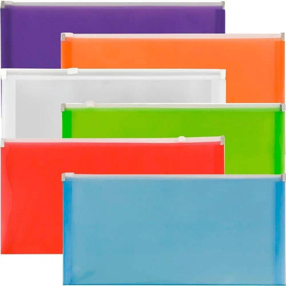 

Plastic Envelopes with Zip Closure for Organization - #10 Booklet Wallet 5.25x10 Assorted Colors 6 Pack