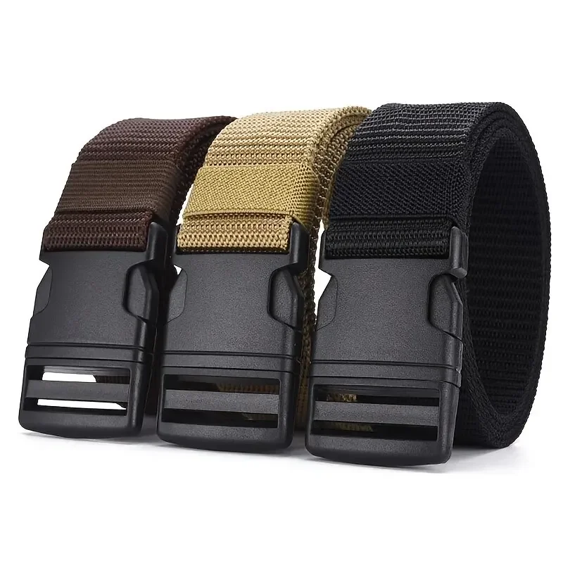 Men's Tactical Belt - No Metal Plastic Buckle Heavy Duty Nylon Canvas Woven Belt Outdoor Neutral Color Belt High Quality Webbing