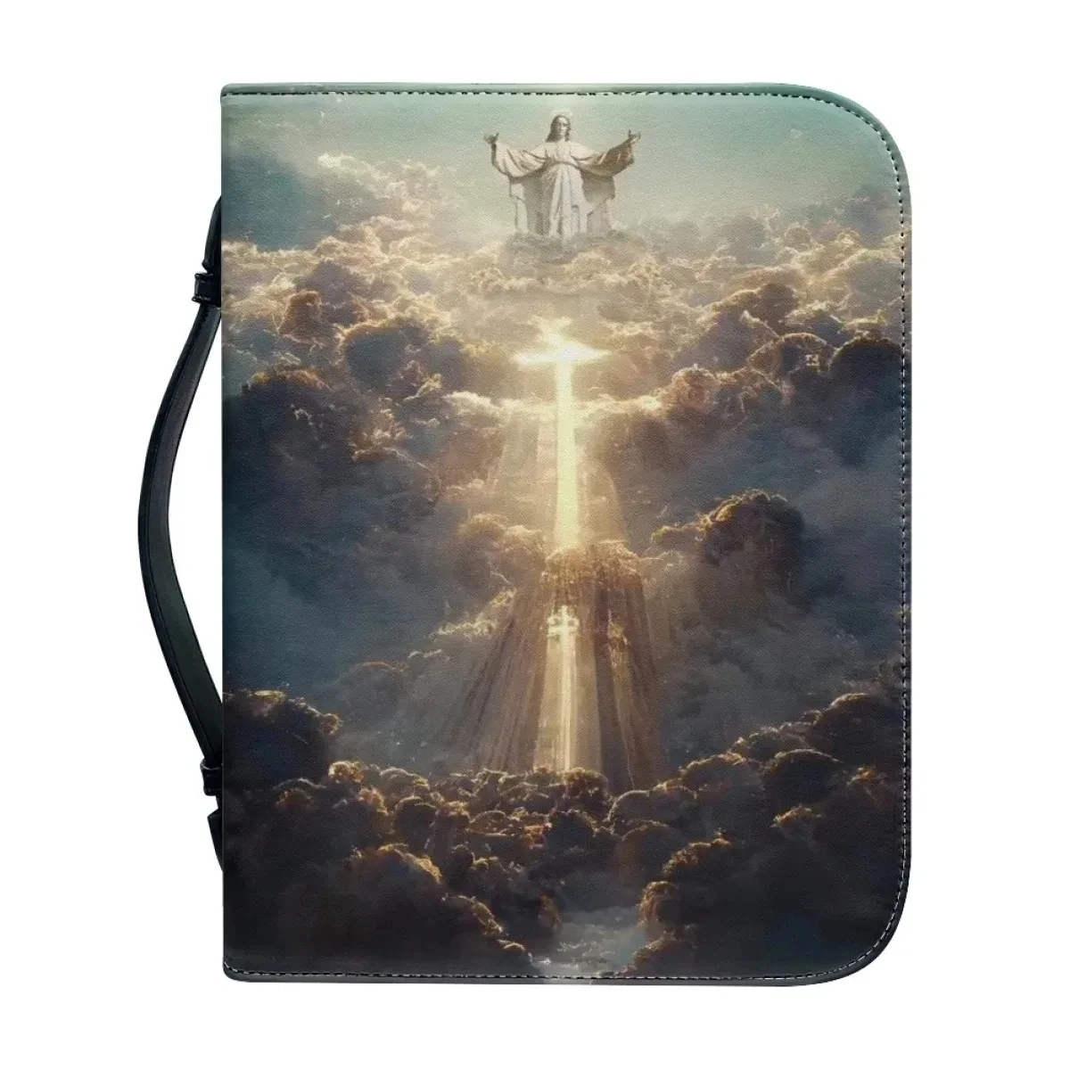 Jesus Pattern Print Bible Cover Case Leather Bible Bag for Women Zipper Handle Handbags Christian Practical Bible Storage Bags